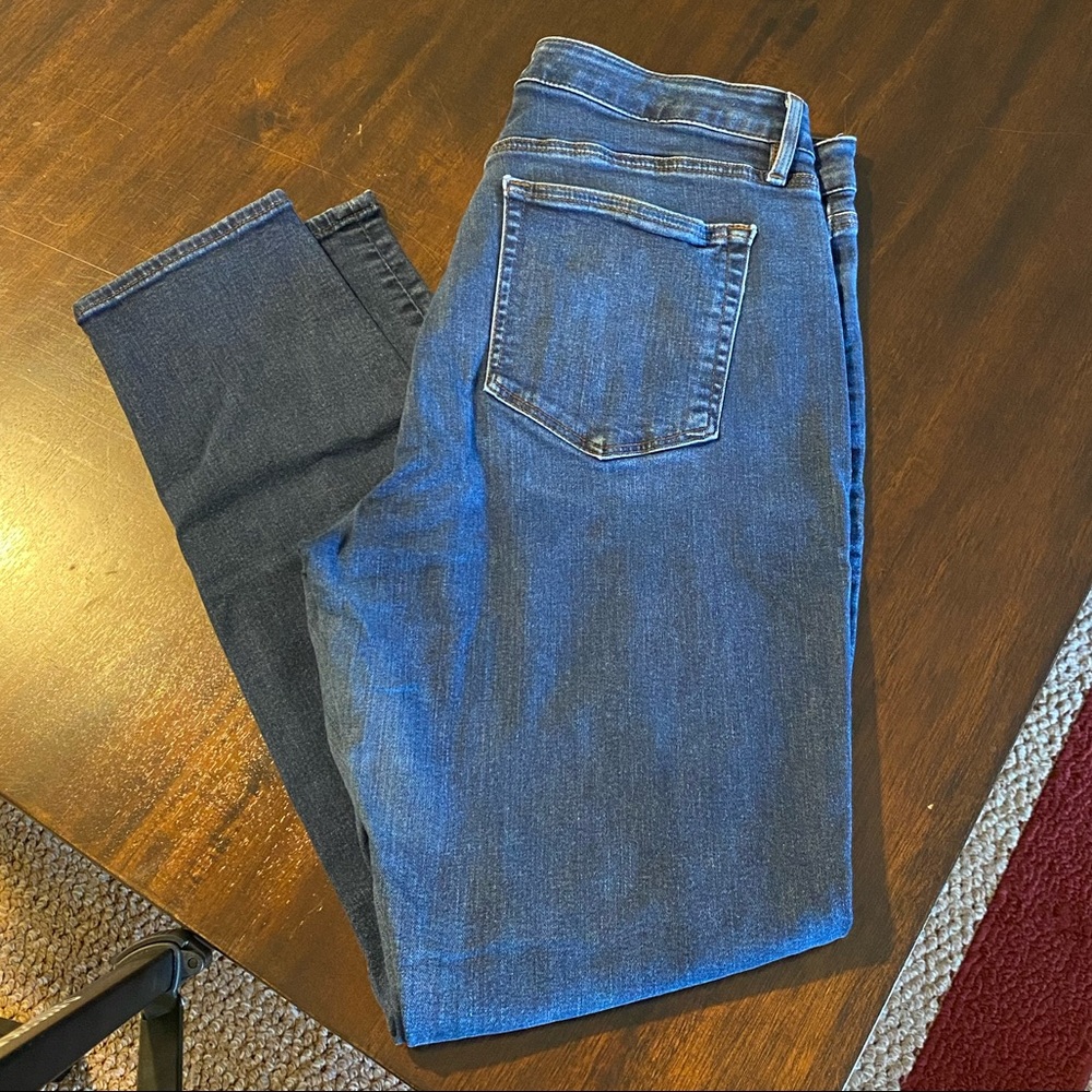 LOFT jeans, distressed hem, mid rise curvy skinny size 10